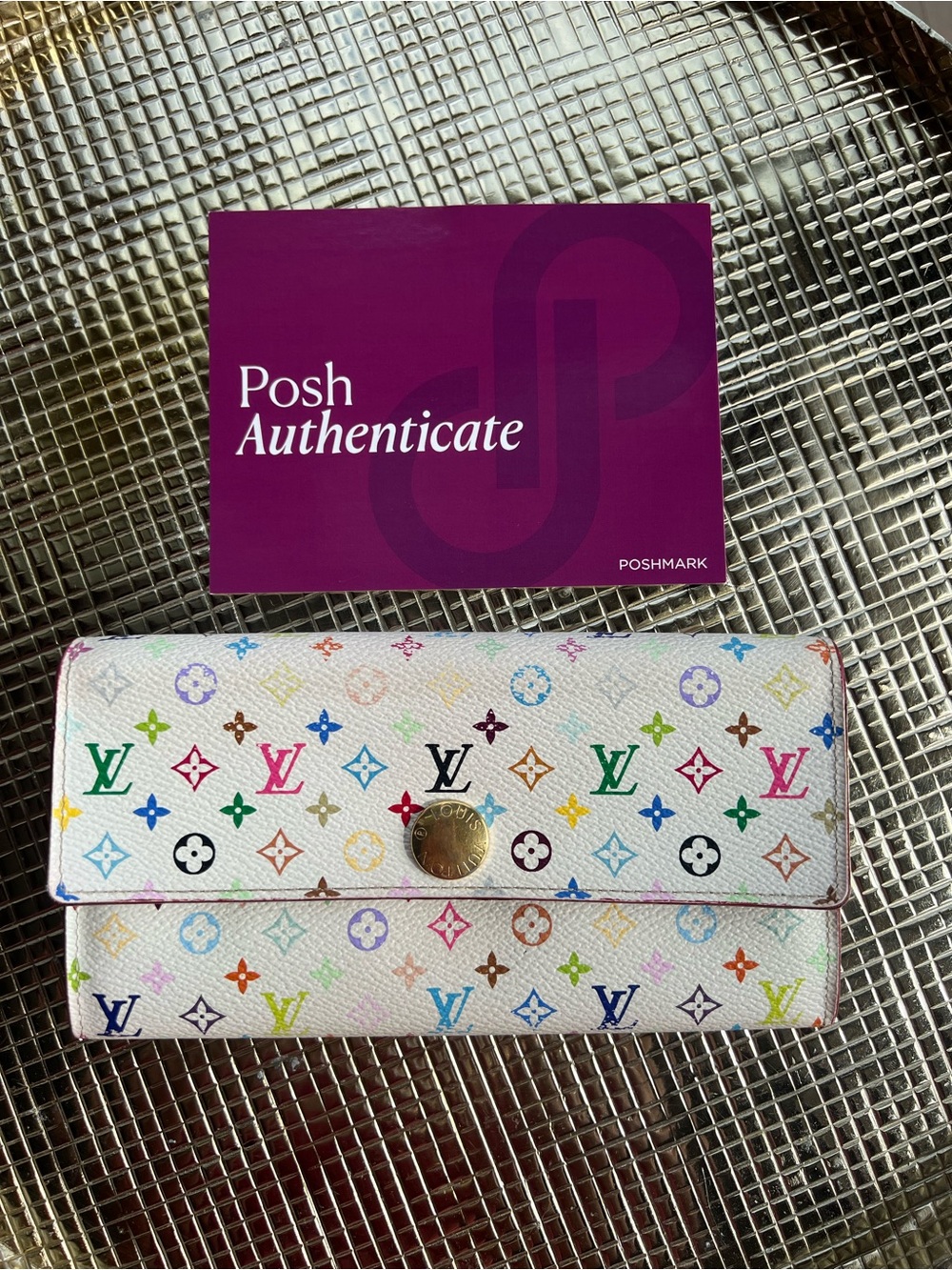 Louis Vuitton White Multicolor Monogram Continental Wallet with Gold-Tone Button